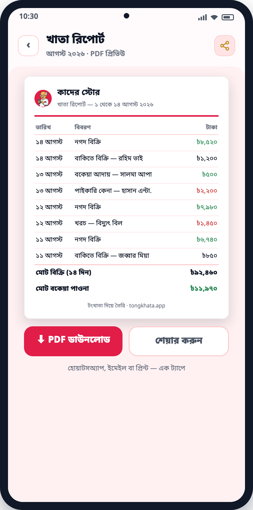 খাতা রিপোর্টের বাংলা PDF প্রিভিউ